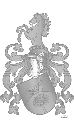Wappen mit Pferd, Schild und Eiche.