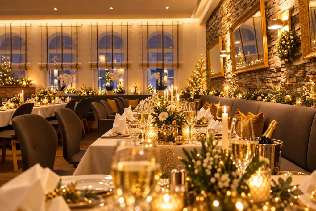 Festlich gedecktes Restaurant im Goldenen Pflug in Ludwigsburg zu Silvester 2026